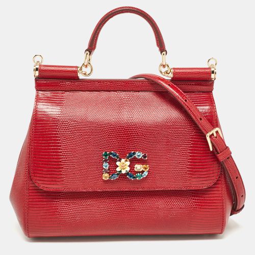 Lizard Embossed Leather Medium Miss Sicily Top Handle Bag - Dolce & Gabbana - Modalova