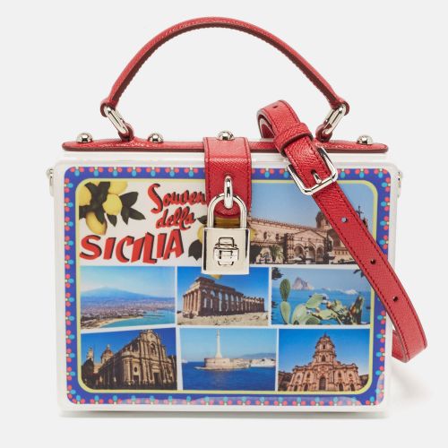 Red Acrylic and Leather Della Sicilia Dolce Box Top Handle Bag - Dolce & Gabbana - Modalova