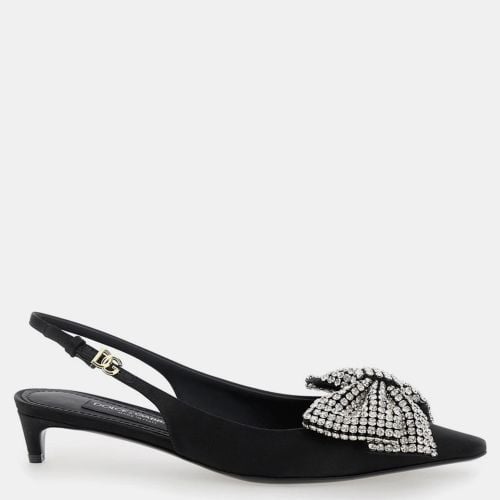 Nero Crystal Satin Slingback with Rhinestone Embroidery Women’s IT 36 - Dolce & Gabbana - Modalova