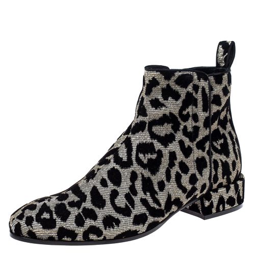 Silver Animal Print Lurex and Velvet Ankle Boots Size 36 - Dolce & Gabbana - Modalova