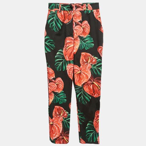 Black Anthurium Print Stretch Cotton Skinny Pants S - Dolce & Gabbana - Modalova