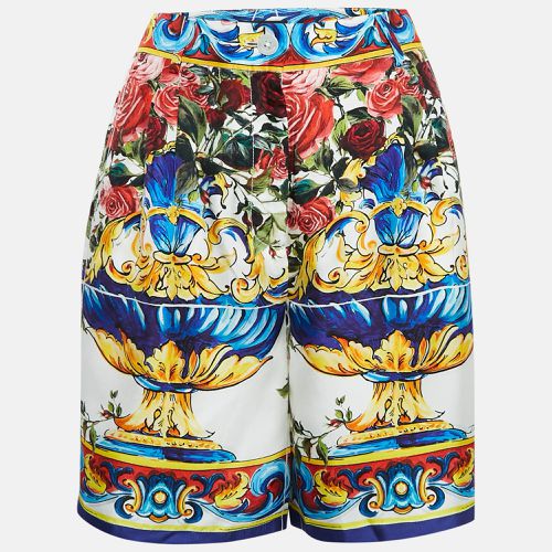 Floral Majolica Print Silk Bermuda Shorts S - Dolce & Gabbana - Modalova