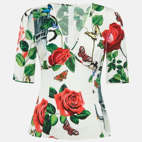 Printed Silk V-Neck Top S - Dolce & Gabbana - Modalova