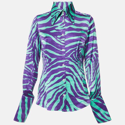 Purple Tiger Print Logo Jacquard Silk Shirt L - Dolce & Gabbana - Modalova