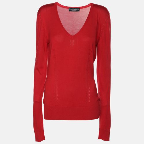 Silk Knit V Neck Full Sleeve Top M - Dolce & Gabbana - Modalova