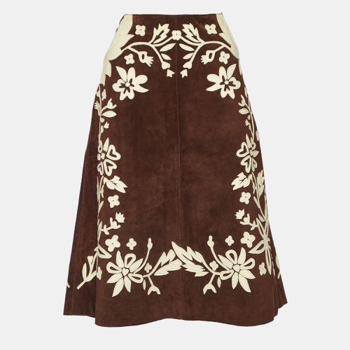 Floral Applique Suede Midi Skirt M - Dolce & Gabbana - Modalova