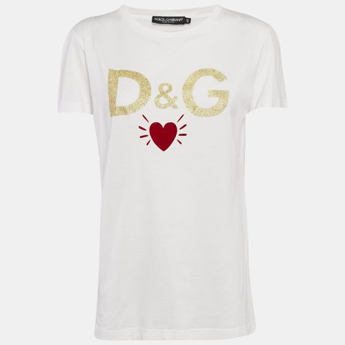 Logo Heart Glitter Print Jersey T-Shirt M - Dolce & Gabbana - Modalova