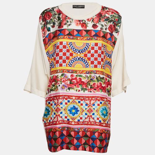 Ivory Floral Print Silk and Knit Blouse M - Dolce & Gabbana - Modalova