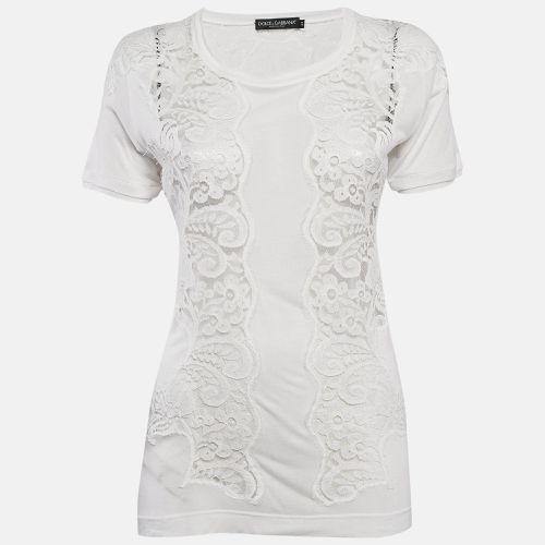 Modal & Lace Trim Crew Neck Top M - Dolce & Gabbana - Modalova