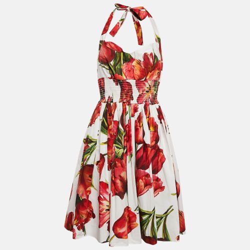 And Red Tulip Print Cotton Halter Neck Short Dress XL - Dolce & Gabbana - Modalova