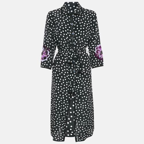 Polka Dot Print Silk Floral Sequin Button Front Midi Dress M - Dolce & Gabbana - Modalova