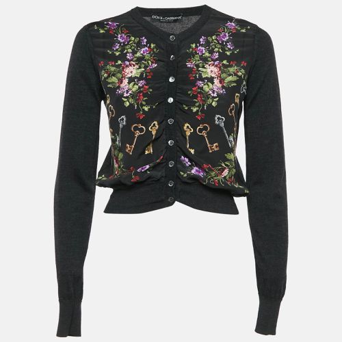 Floral Print Silk & Wool Knit Ruched Cardigan M - Dolce & Gabbana - Modalova