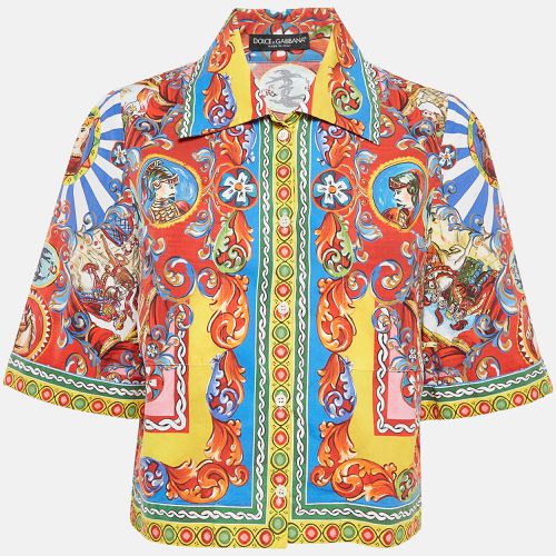 Carretto Siciliano Print Cotton Cropped Shirt L - Dolce & Gabbana - Modalova