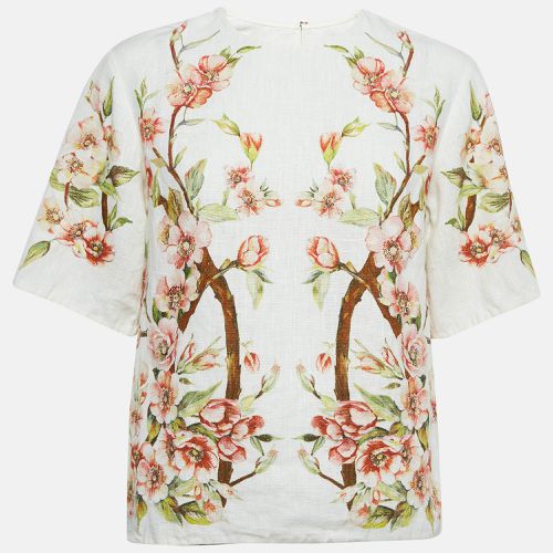 Off White Floral Print Linen Top S - Dolce & Gabbana - Modalova