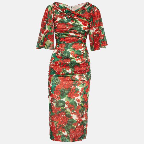 Geranium Print Crepe Ruched Midi Dress S - Dolce & Gabbana - Modalova