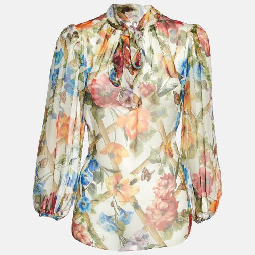 Floral Print Silk Neck Tie-Up Top M - Dolce & Gabbana - Modalova