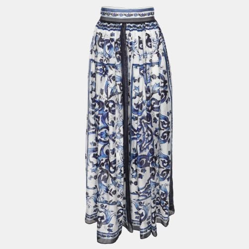 White/ Majolica Print Cotton Poplin Midi Skirt XS - Dolce & Gabbana - Modalova