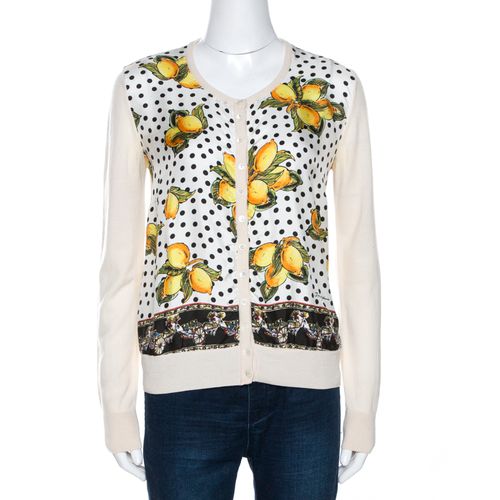 Lemon Print Silk Wool Cardigan M - Dolce & Gabbana - Modalova