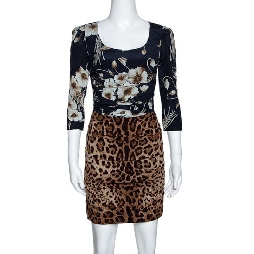 Mixed Print Silk Ruched Dress S - Dolce & Gabbana - Modalova