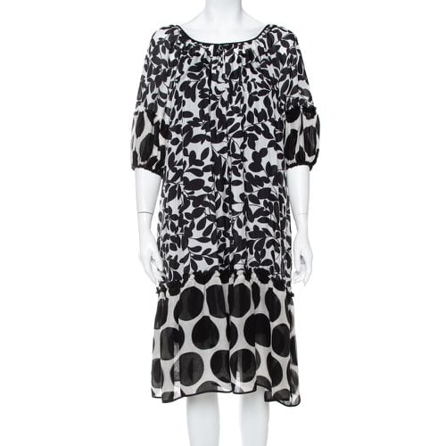 Monochrome Leaf Printed Silk Ruffled Midi Dress M - Dolce & Gabbana - Modalova