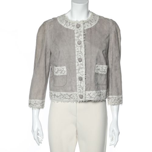 Suede & Lace Trim Button Front Blouson Jacket M - Dolce & Gabbana - Modalova