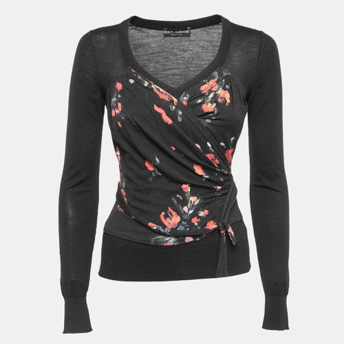 Floral Print Knit Draped Long Sleeve Top S - Dolce & Gabbana - Modalova