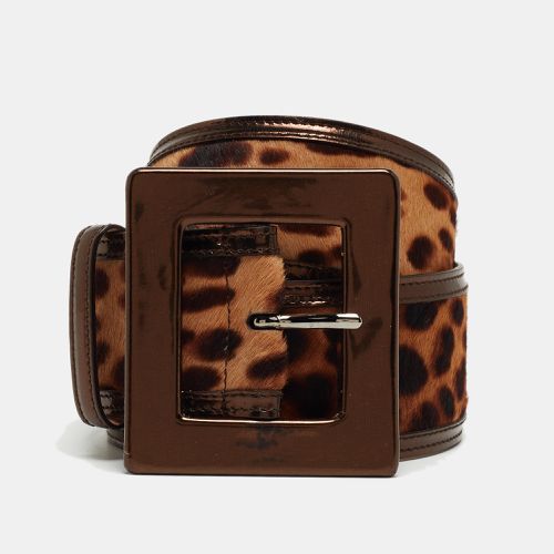 Bronze/Beige Leopard Print Calf Hair and Patent Leather Wide Buckle Belt 80CM - Dolce & Gabbana - Modalova