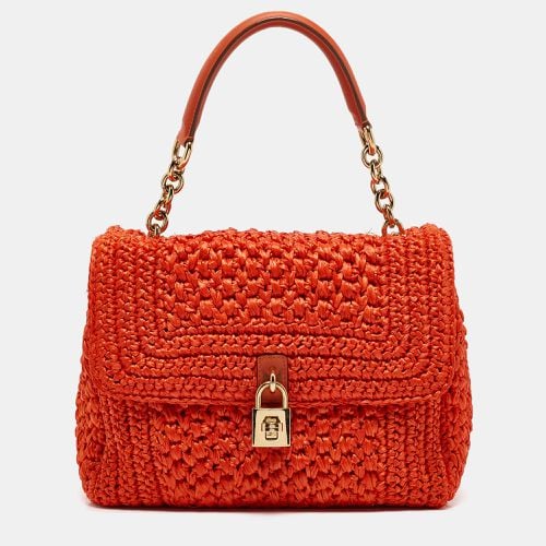 Crochet Straw Padlock Top Handle Bag - Dolce & Gabbana - Modalova