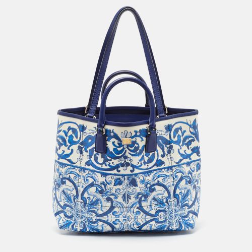 White Majolica Print Leather Miss Escape Tote - Dolce & Gabbana - Modalova