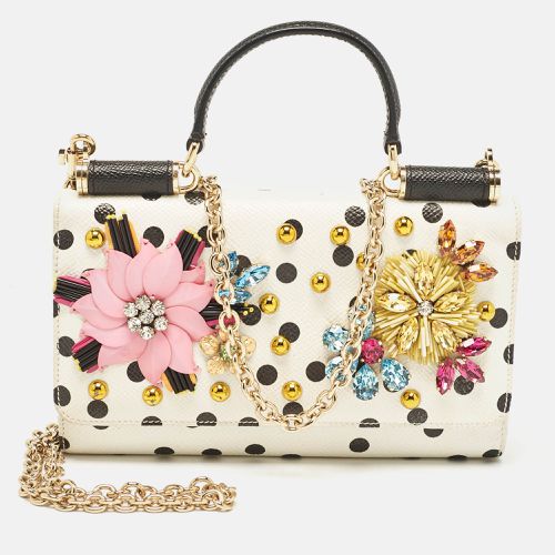 Black Polka Dot Print Leather Miss Sicily Von Embellished Wallet on Chain - Dolce & Gabbana - Modalova