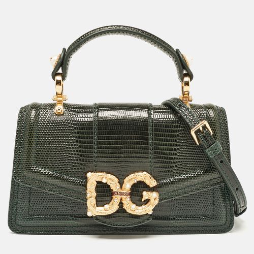 Lizard Embossed Leather Mini DG Amore Top Handle Bag - Dolce & Gabbana - Modalova