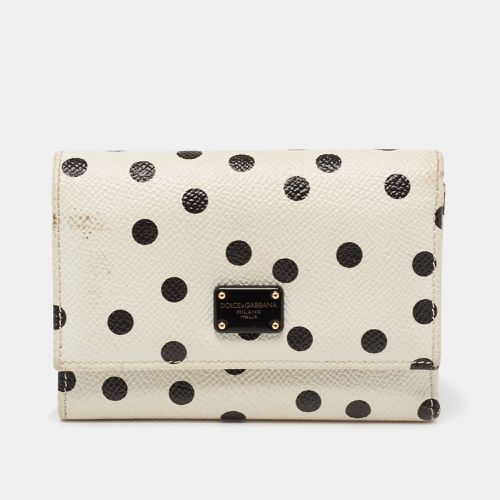 Black Polka Dot Print Leather Trifold Compact Wallet - Dolce & Gabbana - Modalova