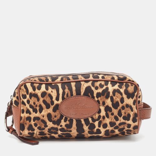 Leopard Print Fabric and Leather Cosmetic Pouch - Dolce & Gabbana - Modalova