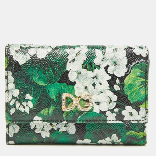 Floral Printed Leather DG Crystals Trifold Wallet - Dolce & Gabbana - Modalova