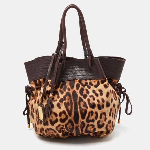 Leopard Calf Hair and Leather Drawstring Hobo - Dolce & Gabbana - Modalova