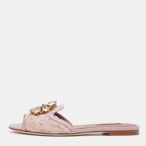 Lace and Satin Crystal Embellished Flat Slides Size 36 - Dolce & Gabbana - Modalova