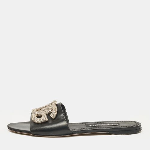 Leather DG Crystal Embellished Flat Slides Size 40 - Dolce & Gabbana - Modalova