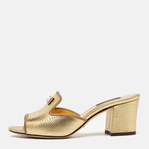 Lizard Embossed Leather Slide Sandals Size 36 - Dolce & Gabbana - Modalova