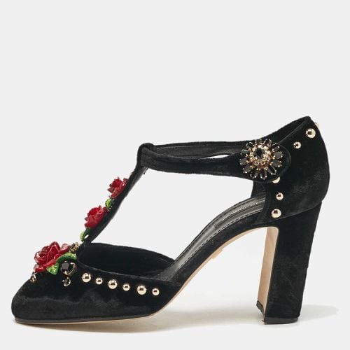 Velvet Studded and Rose Embellished Ankle-Strap Pumps Size 38 - Dolce & Gabbana - Modalova