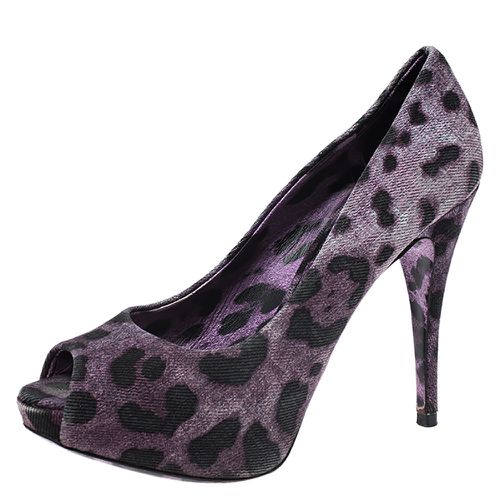 Black Leopard Print Canvas Peep Toe Pumps Size 37 - Dolce & Gabbana - Modalova