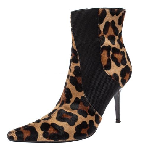 Animal Print Calf Hair and Elastic Fabric Knife Ankle Boots Size 38 - Dolce & Gabbana - Modalova