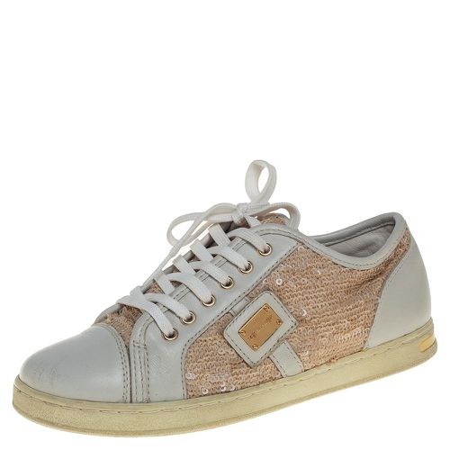 Dolce &Gabbana /Brown Leather Sequin Embellished Sneakers Size 34 - Dolce & Gabbana - Modalova