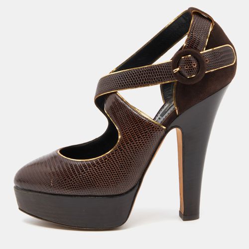 Embossed Lizard and Suede Cross Ankle Strap Platform Pumps Size 39 - Dolce & Gabbana - Modalova