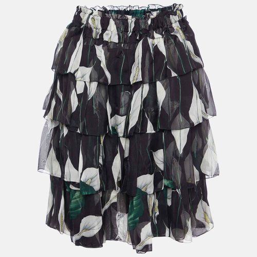 Calla Lilly Print Silk Chiffon Tiered Skirt S - D&G - Modalova