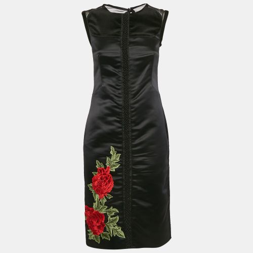 Floral Applique Satin Beaded Sleeveless Short Dress S - D&G - Modalova