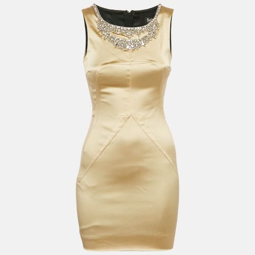 Beige Embellished Sleeveless Satin Sheath Dress S - D&G - Modalova