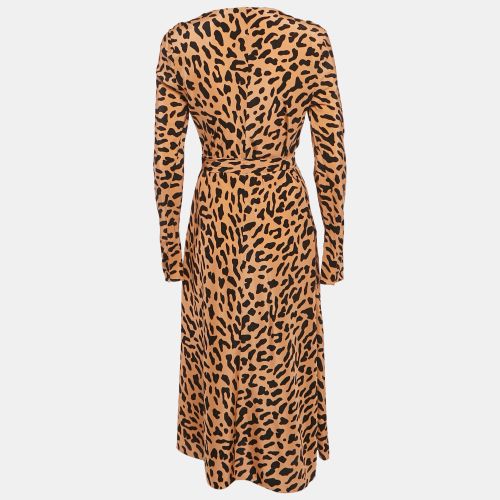 Peach Leopard Print Silk Midi Wrap Dress M - Diane Von Furstenberg - Modalova