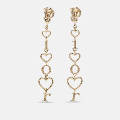 Heart Letter Spell Out Tone Crystal Drop Earrings - Dior - Modalova