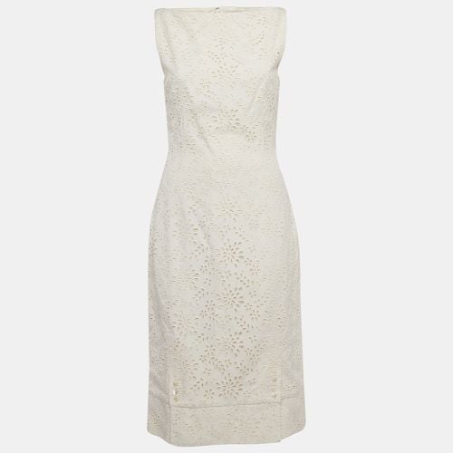 Christian Ivory Broderie Anglaise Crepe Sleeveless Shift Dress L - Dior - Modalova