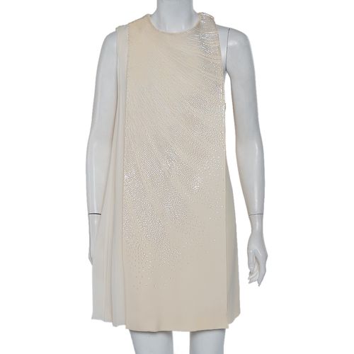 Christian Wool & Silk Sequin Embellished Cape Detail Shift Dress M - Dior - Modalova